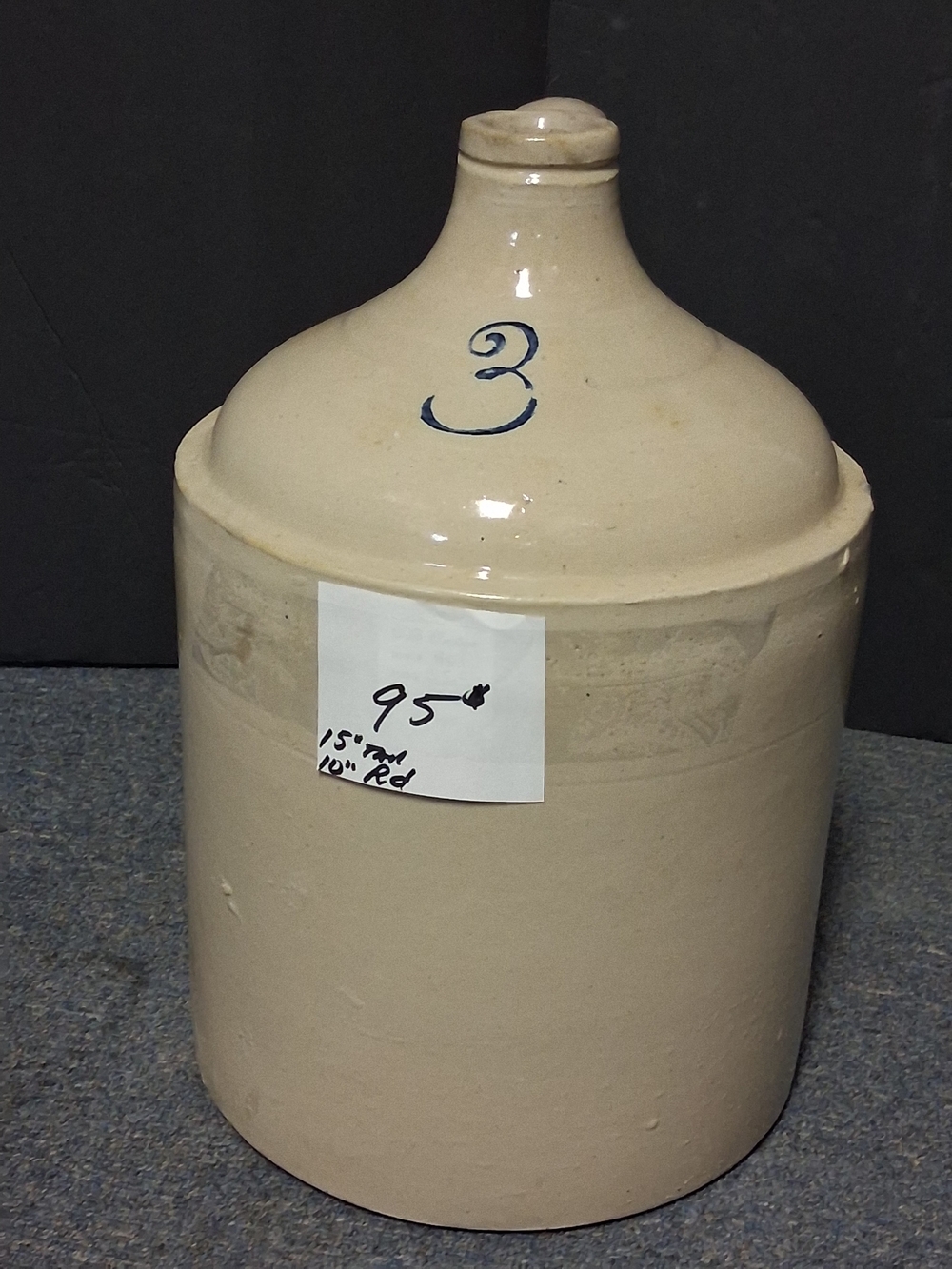Antique Stoneware 3-Gallon Glazed Crock Jug - Beige with Blue Number